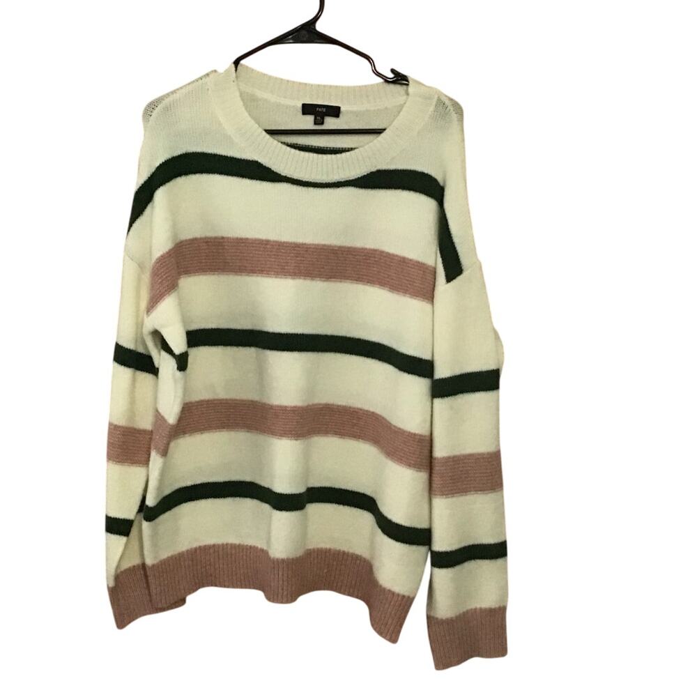FATE Stripe Preppy Nautical Cozy Soft Girl Fuzzy Crewneck Sweater XL
